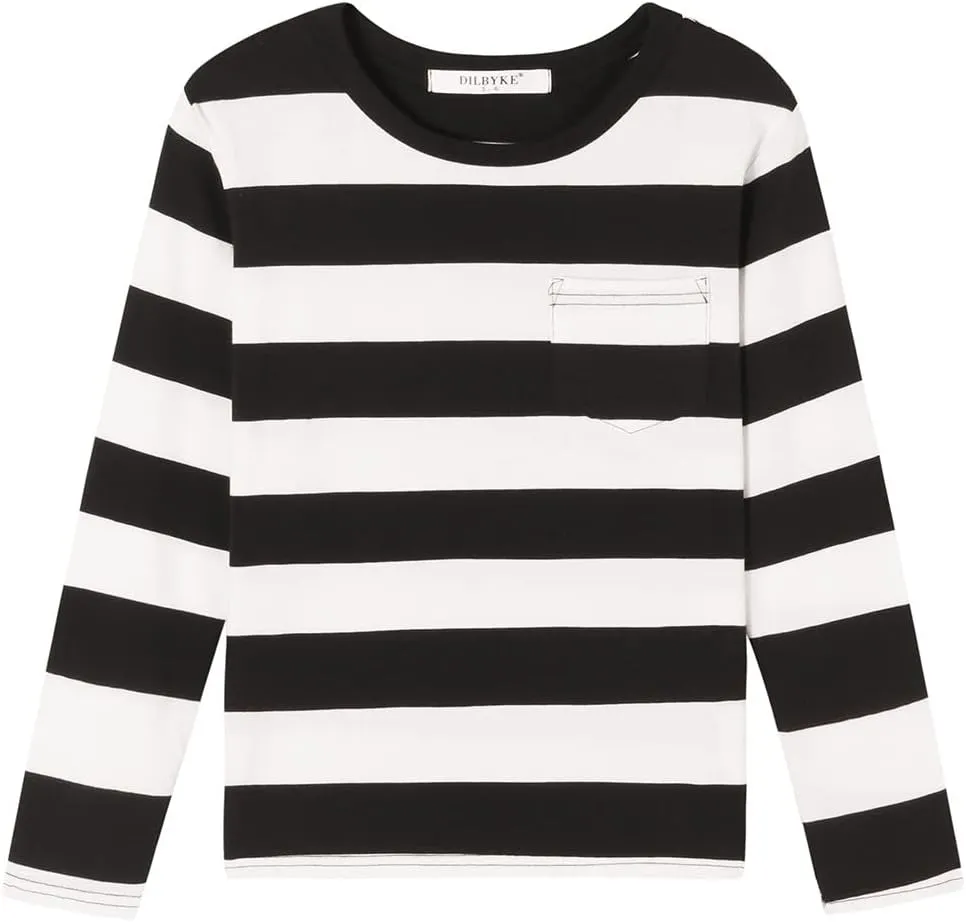 DILBYKE Boys Girl Long Sleeve Striped Crew Neckline T-Shirts Kid Tee