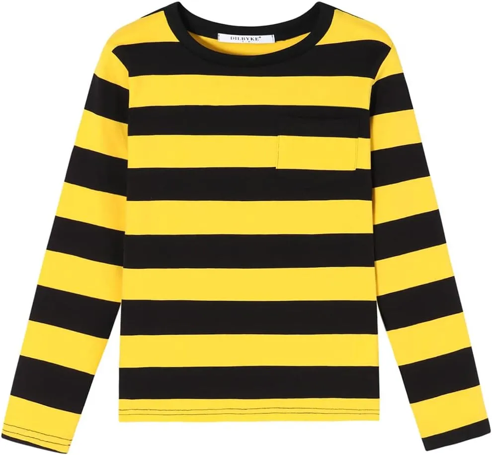 DILBYKE Boys Girl Long Sleeve Striped Crew Neckline T-Shirts Kid Tee