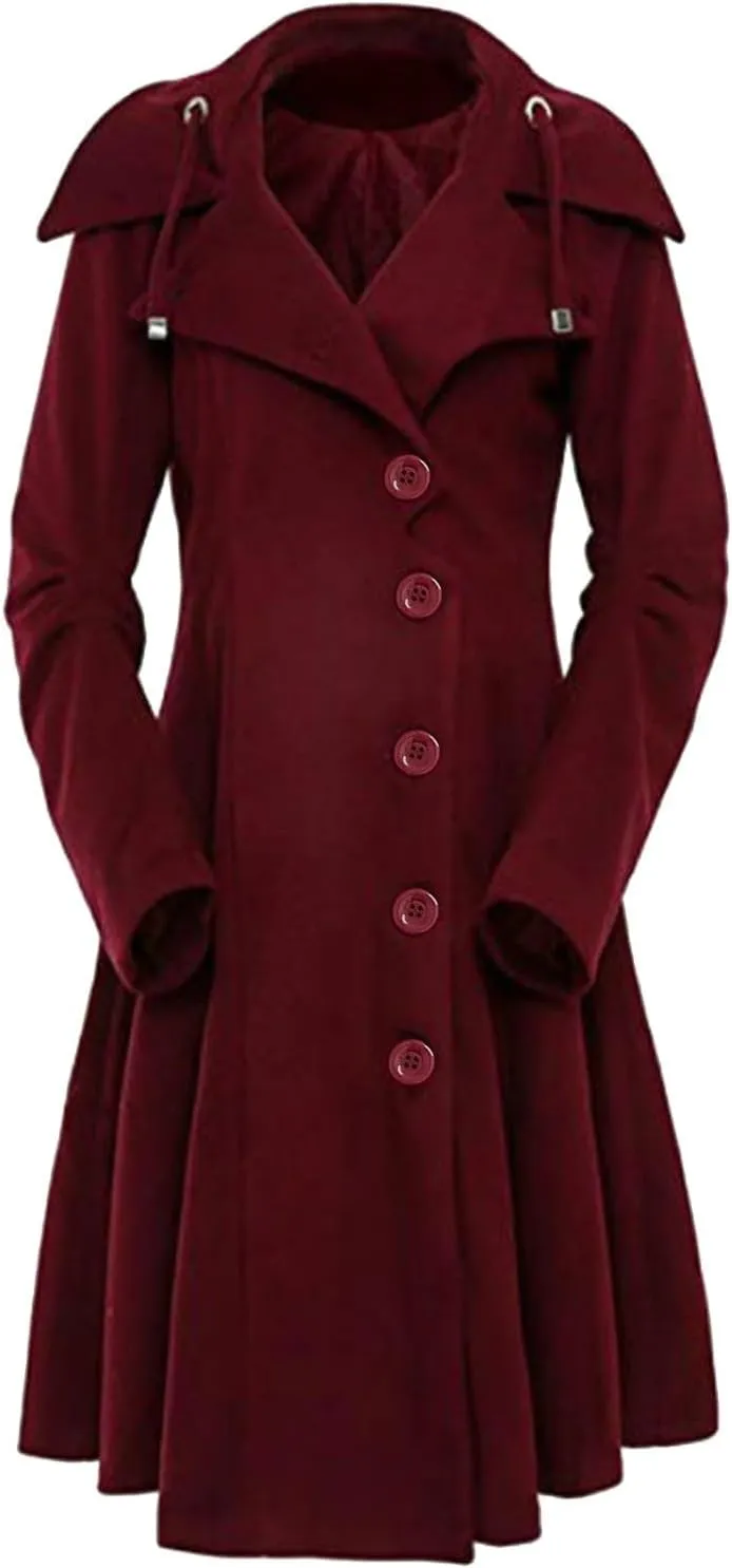 Dress Coats for Women Casual Singel-Breasted Notched Lapel Trench Coats Winter Warm Oversized Long Wool Coats