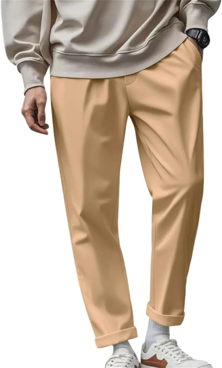 Dress Pants for Men Baggy Lightweight Drawstring Waist Chino Pants Quick Dry Business Casual Pants with Pockets