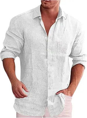 DuDubaby  Mens Thermal Long Sleeve Shirt Designer Spring Summer Casual Cotton Linen Solid Color Loose Stand Collar Shirts