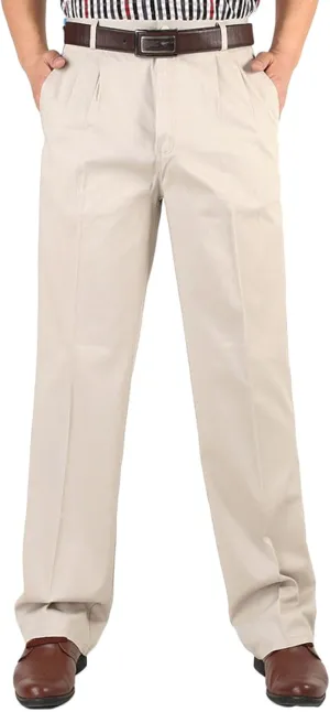 Finelylove Chino Pants Men Pleated Front Twill Dress Pants Loose Fit Flex Business Work Pants Straight Leg Trousers