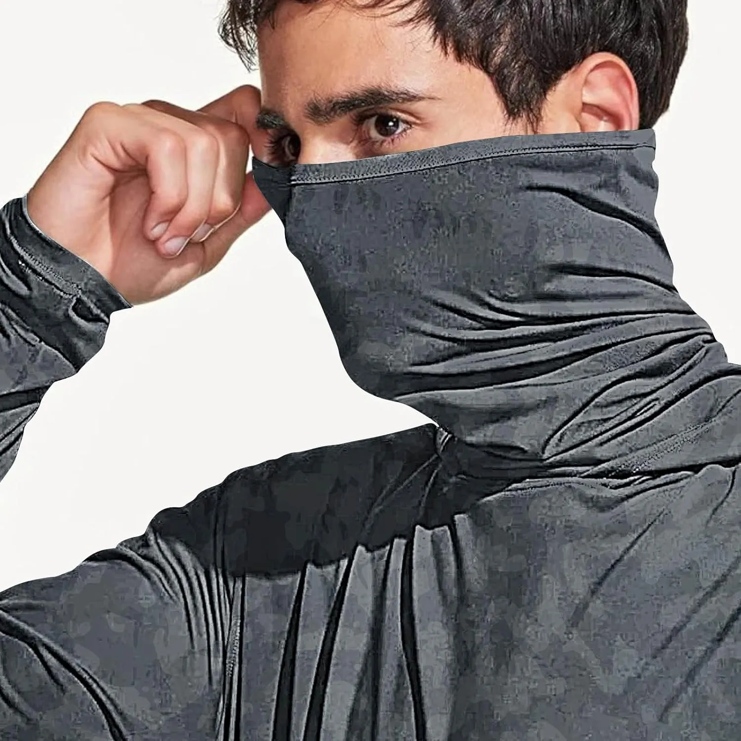 Fishing Shirt for Men UPF 50  UV Sun Shirts Outdoor Fishing Hoodie with Gaiter Long Sleeve Hiking Shirts Rash Guards