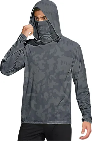 Fishing Shirt for Men UPF 50  UV Sun Shirts Outdoor Fishing Hoodie with Gaiter Long Sleeve Hiking Shirts Rash Guards