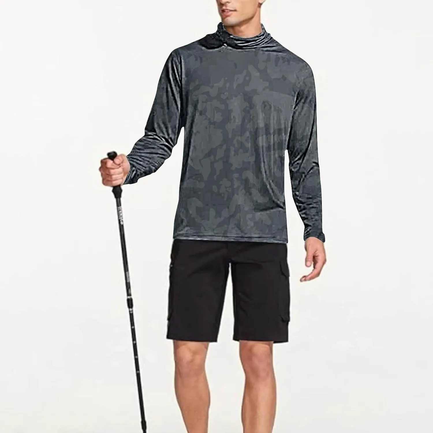 Fishing Shirt for Men UPF 50  UV Sun Shirts Outdoor Fishing Hoodie with Gaiter Long Sleeve Hiking Shirts Rash Guards