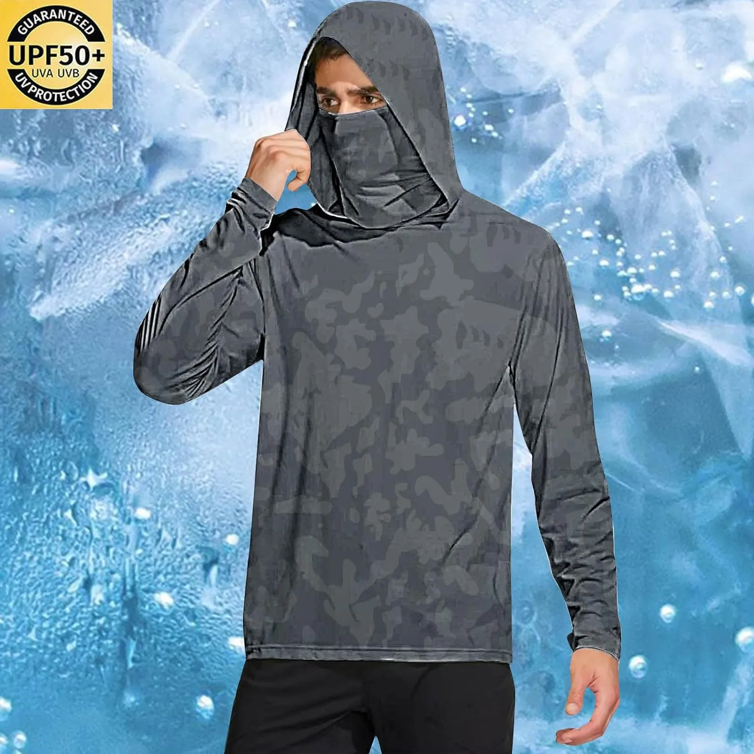 Fishing Shirt for Men UPF 50  UV Sun Shirts Outdoor Fishing Hoodie with Gaiter Long Sleeve Hiking Shirts Rash Guards