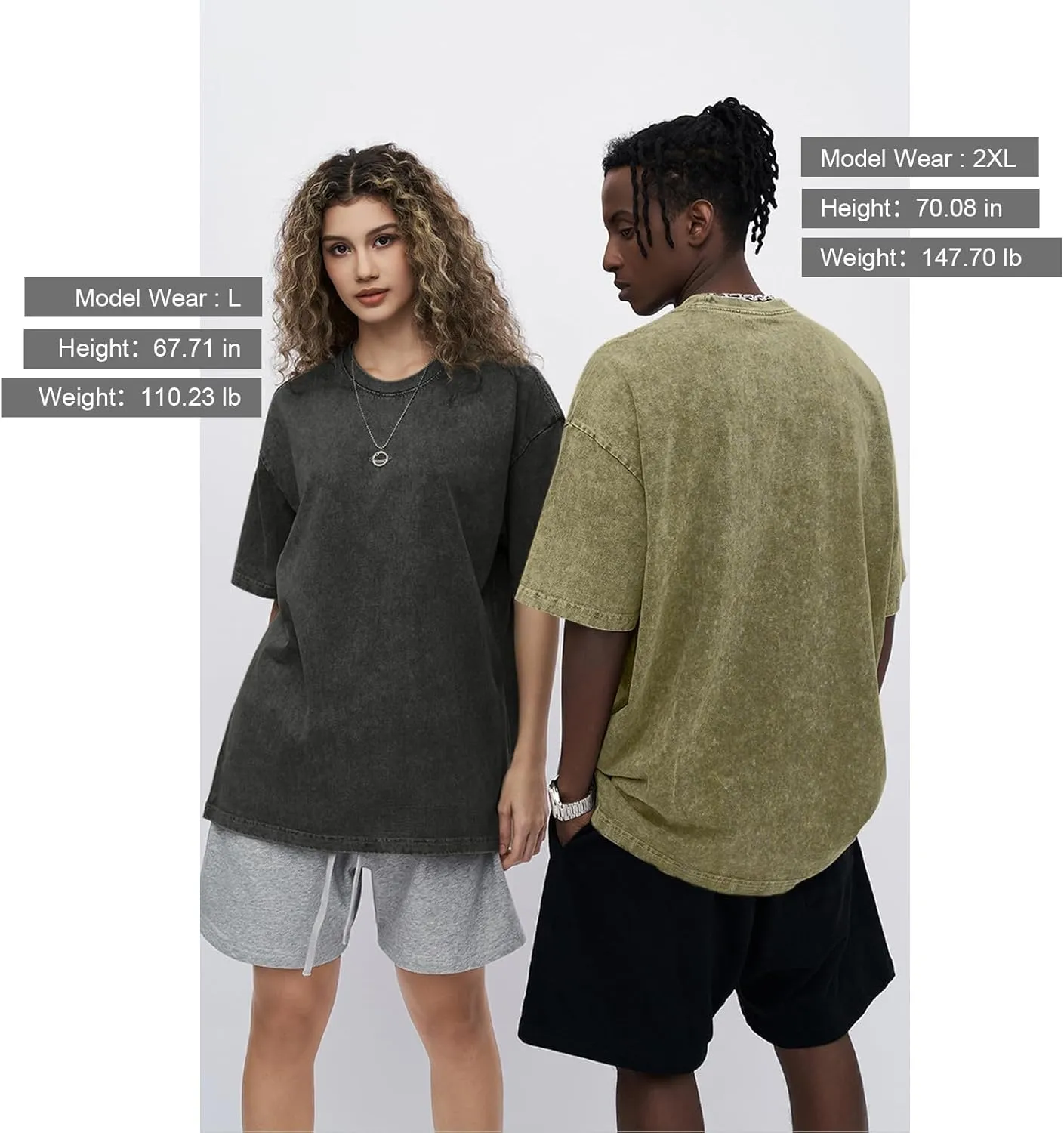 Fkatuzi Men Basic Oversized Cotton Wash Solid T Shirt Baggy Unisex Vintage Tee Plain Streetwear Hip Hop Tops