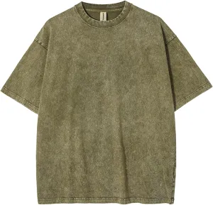 Fkatuzi Men Basic Oversized Cotton Wash Solid T Shirt Baggy Unisex Vintage Tee Plain Streetwear Hip Hop Tops