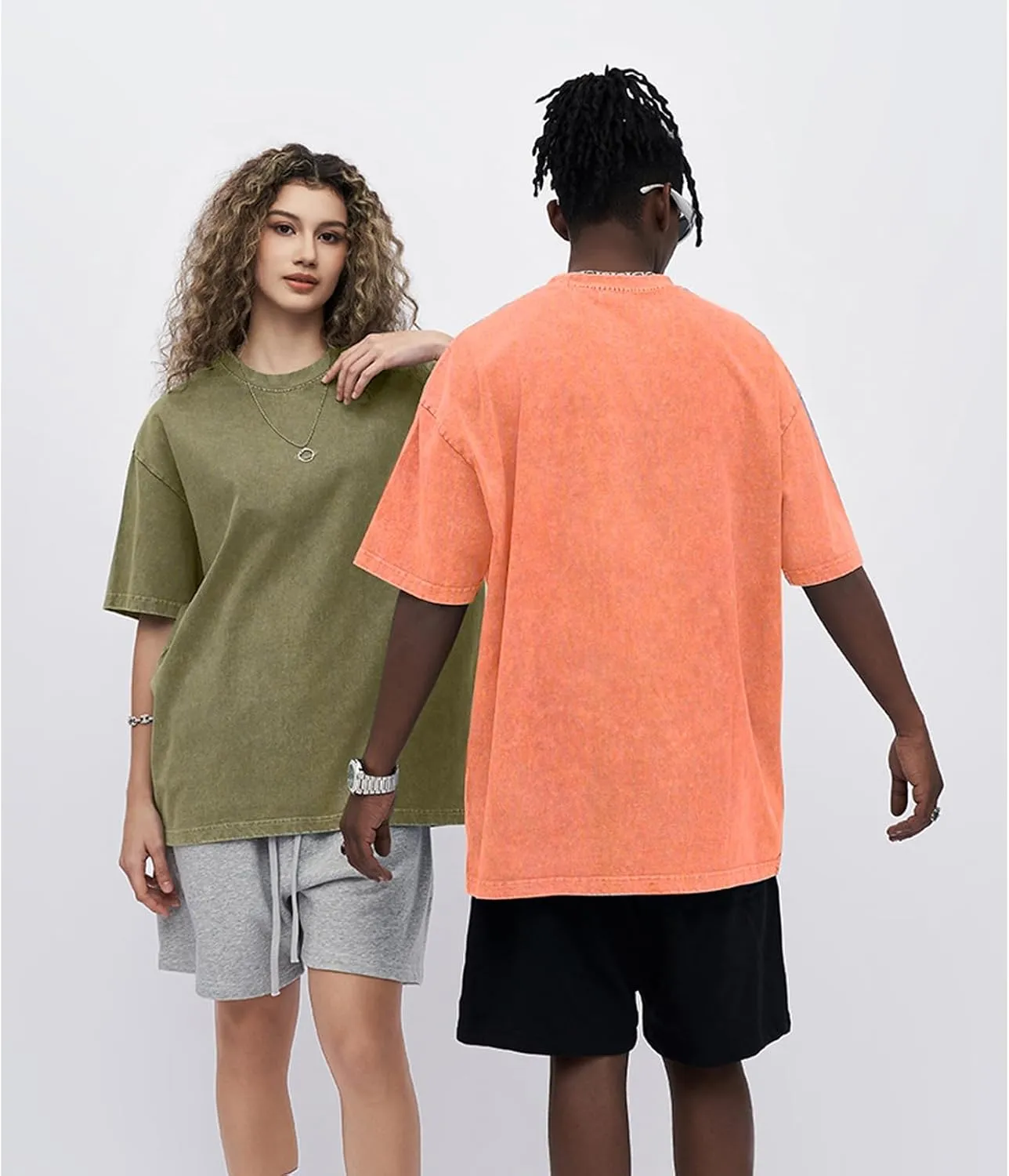Fkatuzi Men Basic Oversized Cotton Wash Solid T Shirt Baggy Unisex Vintage Tee Plain Streetwear Hip Hop Tops