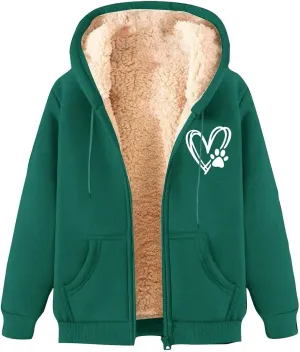 Fleece Lined Zip Up Hoodie Women Plus Size Thick Solid Casual Women's Winter Jacket Graphic Zip Up Sweatshirt Jacket