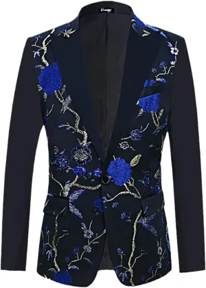 Floral Bird Embroidery Dress Blazers Men Slim Fit Tuxedo Suit Jacket Party Wedding Dinner