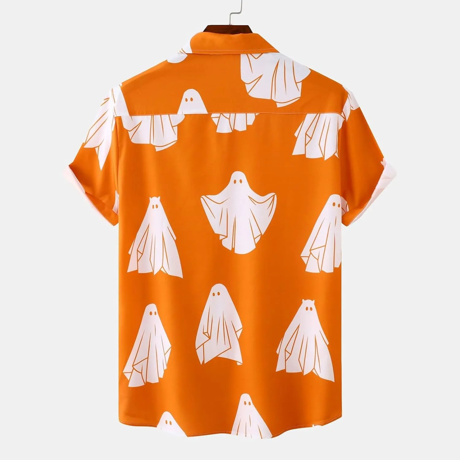 Ghost Print Shirt for Men Celebration Activities Clothing Short Sleeve Button Lapel Tops Summer Beach Tops Plus Size