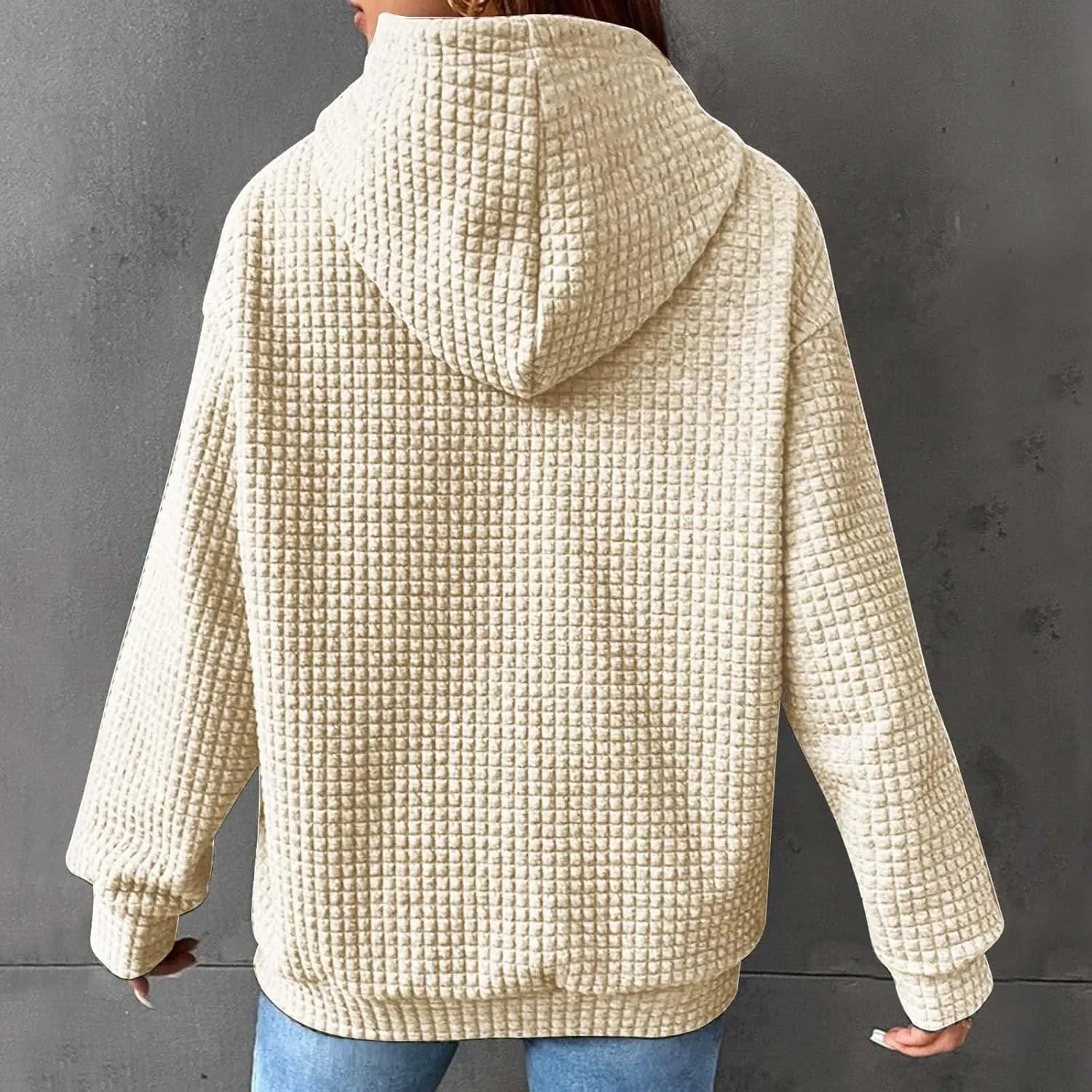 GOFULY Womens Hoodies Pullover Fall Waffle Knit Sweatshirt Winter Long Sleeve Shirts Solid Drawstring Hoodies With Pocket
