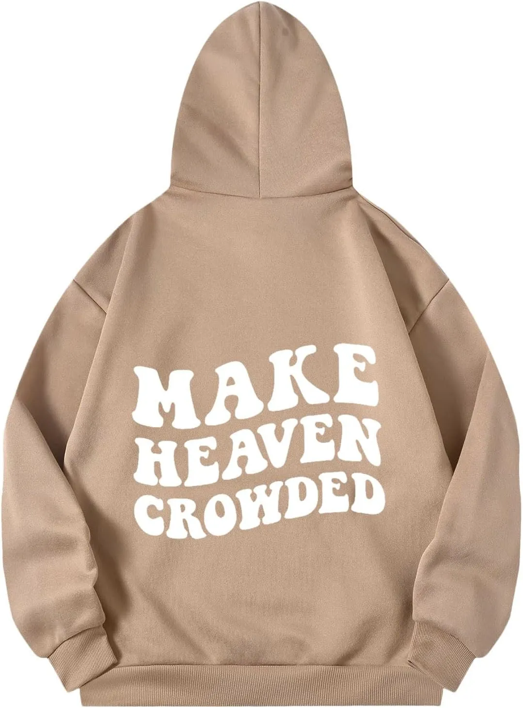 Graphic Hoodies Trendy Make Heaven Crowded Letter Printed Drawstring Long Sleeve Sweatshirt Fleece Hooded Sweatshirt Pullover