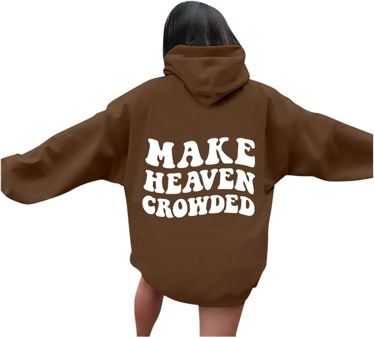 Graphic Hoodies Trendy Make Heaven Crowded Letter Printed Drawstring Long Sleeve Sweatshirt Fleece Hooded Sweatshirt Pullover