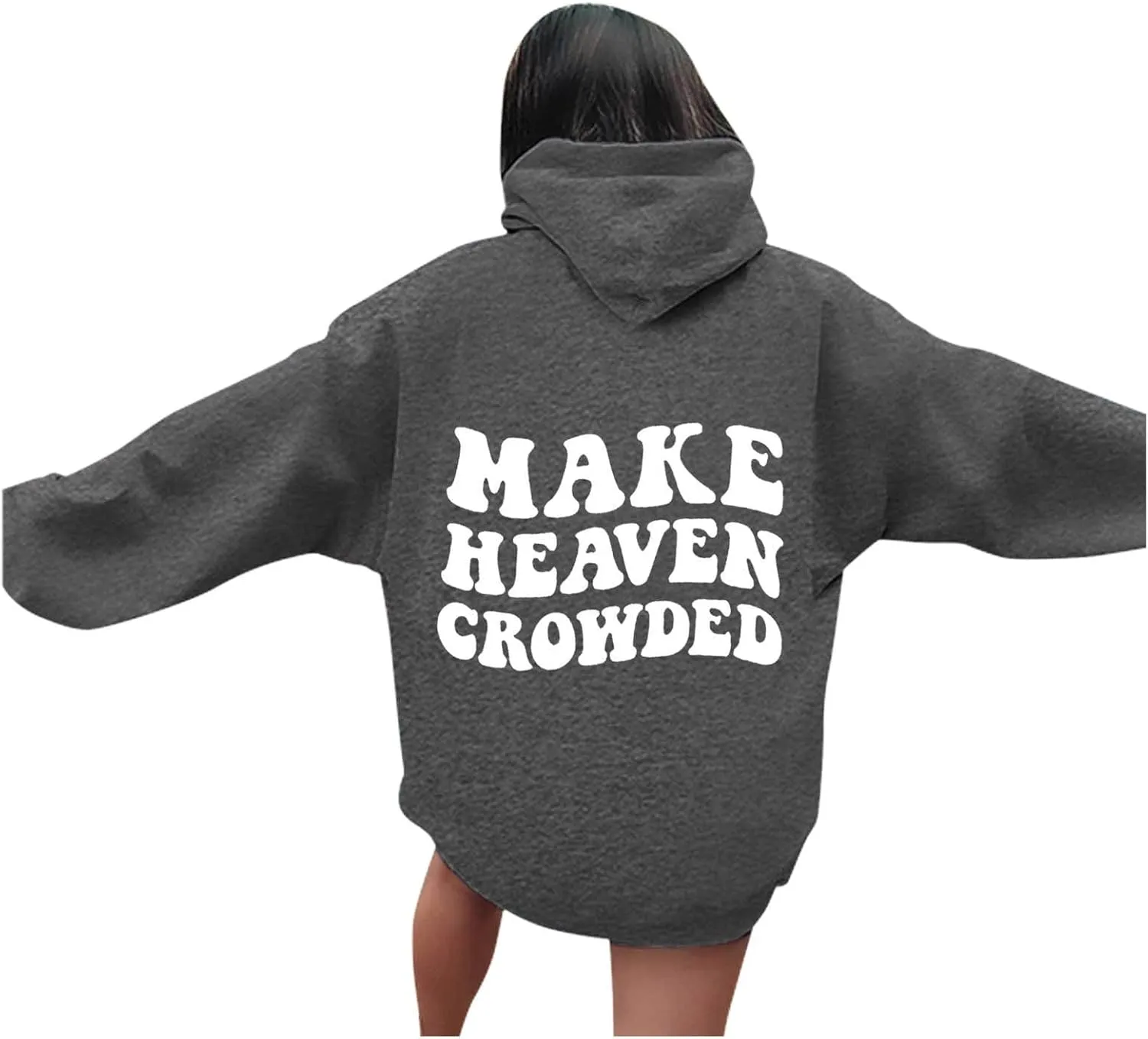 Graphic Hoodies Trendy Make Heaven Crowded Letter Printed Drawstring Long Sleeve Sweatshirt Fleece Hooded Sweatshirt Pullover