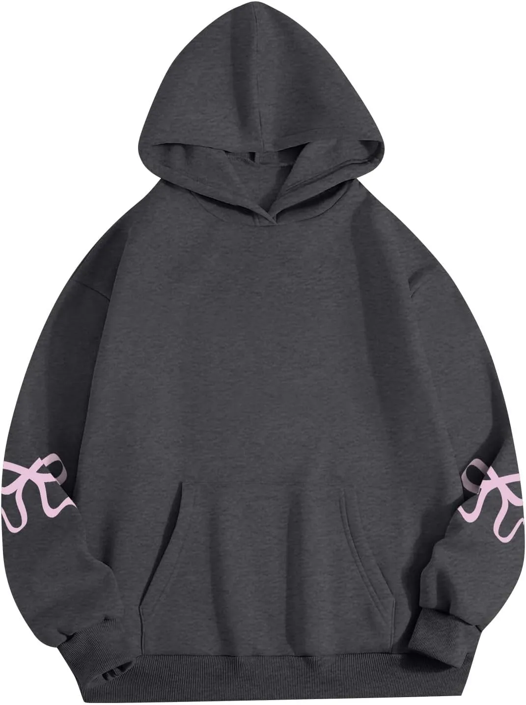 Gumipy Women Bow Print Hoodies Fun Graphic Fleece Oversized Hoodies Sweatshirt Trendy Long Sleeve Spring Hoodies Pullover