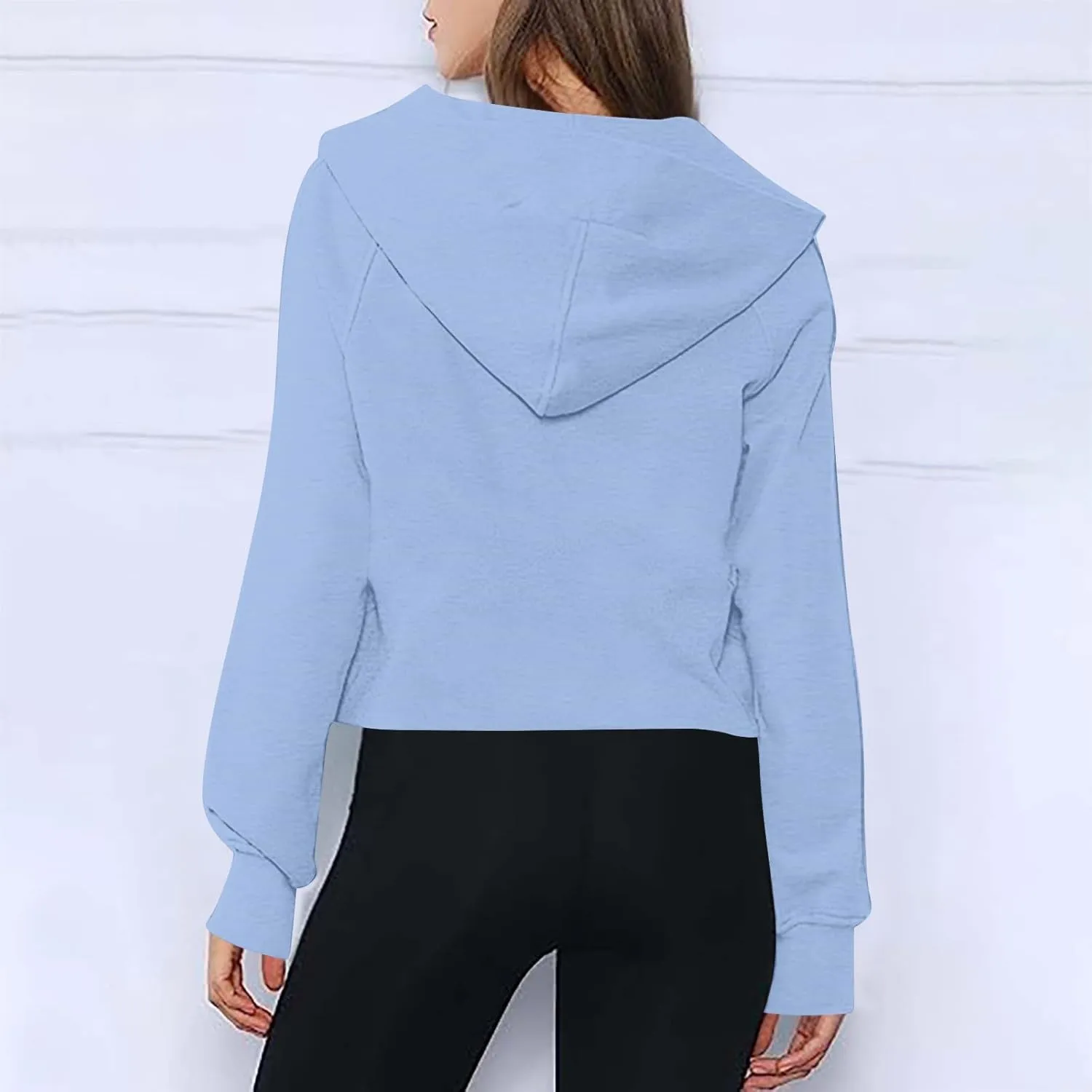 Half Zip Cropped Hoodies for Women Fleece Quarter Zip Pullover Oversized Sweatshirts with Thumb Hole 2024 Fall Clothes