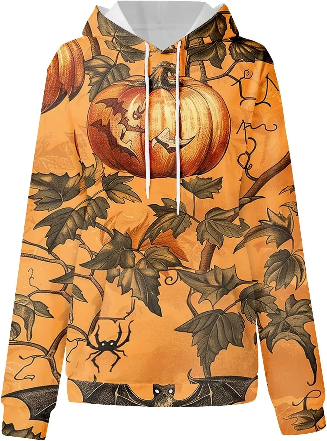 Halloween Hoodies for Women Trendy 2024 Halloween Printed Pullover Long Sleeve Drawstring Sweatshirts with Pocket