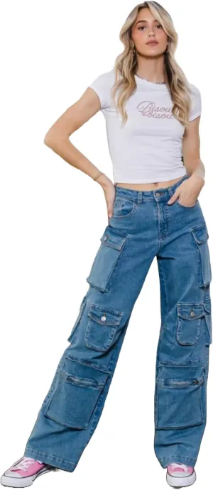 High Waist Relaxed Fit Multi Pocket Cargo Pants