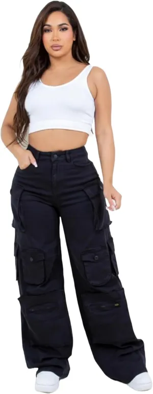 High Waist Relaxed Fit Multi Pocket Cargo Pants
