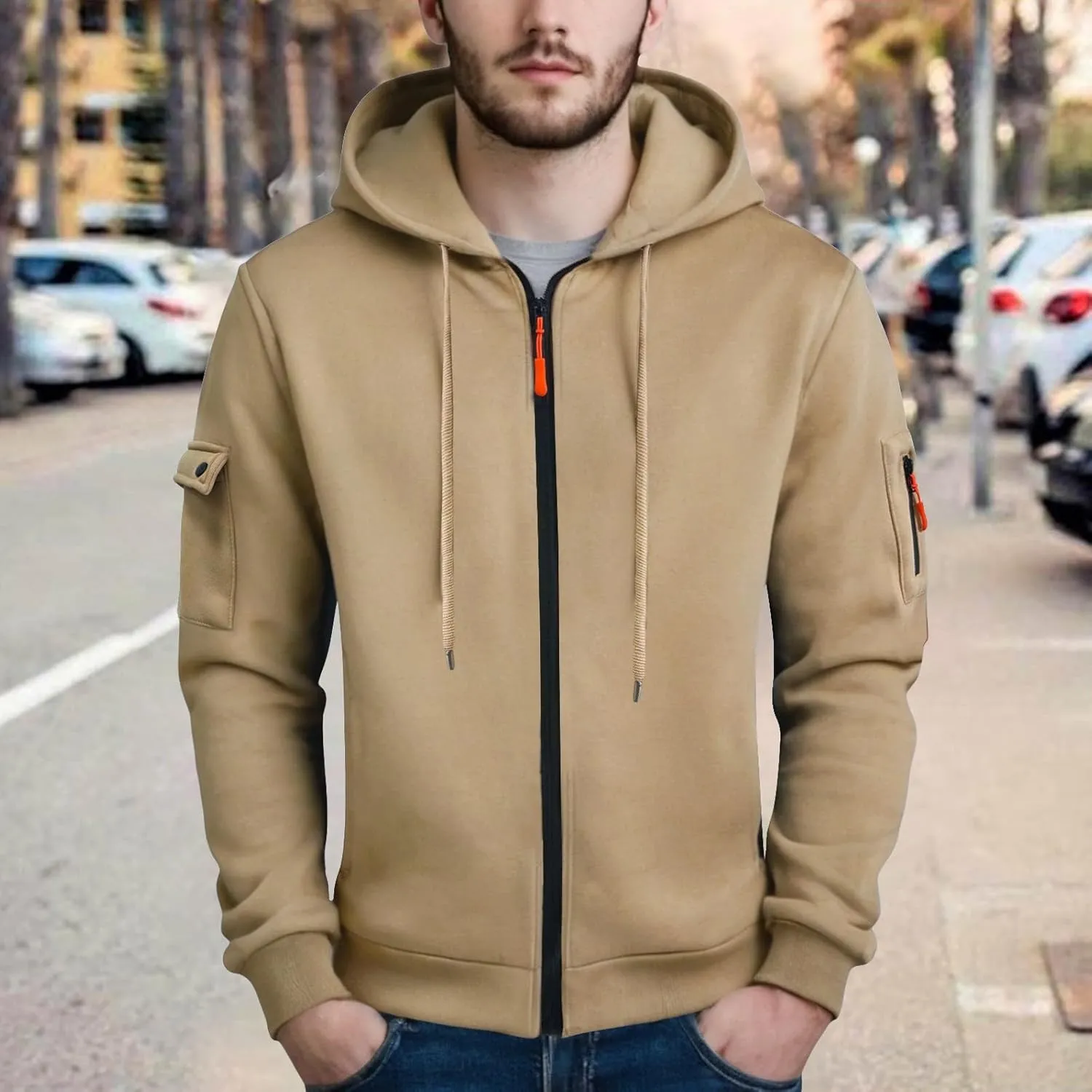 Hoodies for Men Full Zip Up Long Sleeve Sports Hooded Jacket Casual Gym Athletic Sweatshirt Coats with Zip Pockets