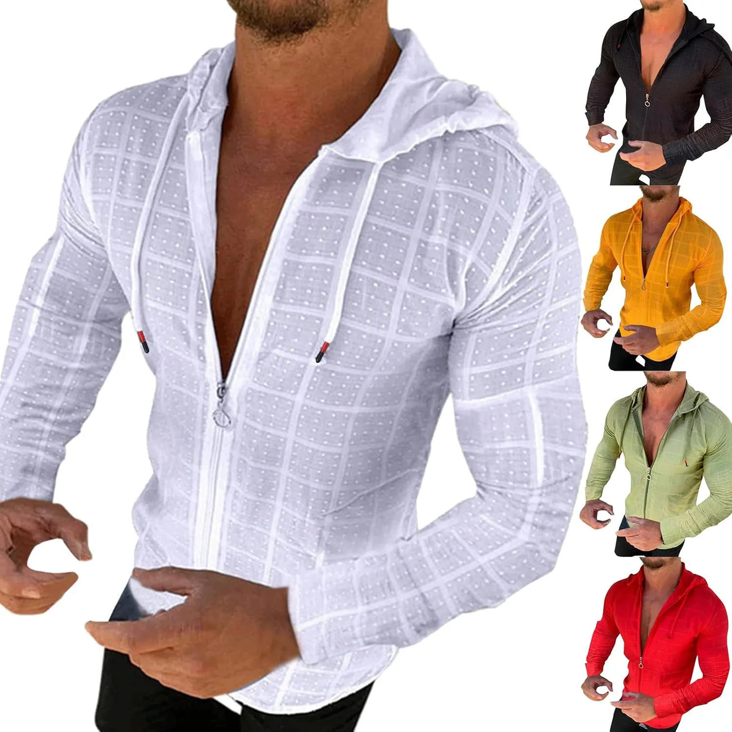Hoodies for Men Long Cardigan Open Front Draped Lightweight Casual Slim Hooded shirt