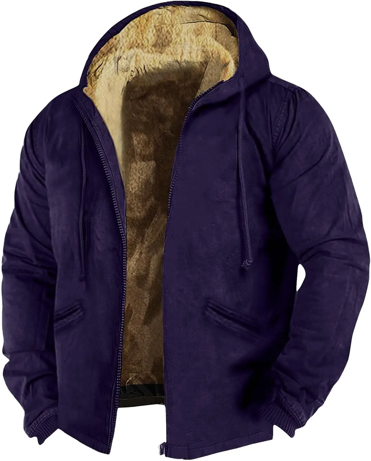 Hoodies for Men Zip Up Sweashirts Flannel Shirt Plaid Zip Up Sherpa Hooded Sweatshirt Warm Winter Coat
