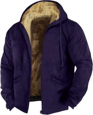 Hoodies for Men Zip Up Sweashirts Flannel Shirt Plaid Zip Up Sherpa Hooded Sweatshirt Warm Winter Coat
