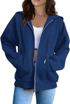 Hoodies for Women Zip Hoodies for Women Long Sleeved Zippered Solid Color with Pockets Casual Fashion Plus Size Hoodies