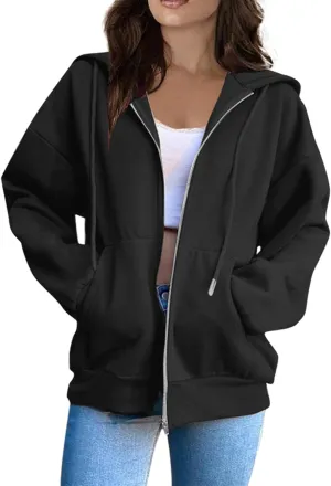 Hoodies for Women Zip Hoodies for Women Long Sleeved Zippered Solid Color with Pockets Casual Fashion Plus Size Hoodies