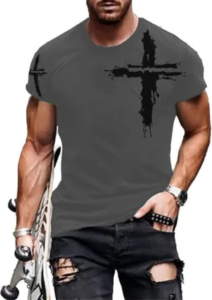 HOTYD Mens Graphic T-Shirts Jesus Cross Vintage Print Casual Faith T-Shirts Summer Short Sleeve Crew Neck Christian Tops
