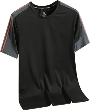 Ice Silk Quick Drying T Shirt Men's Summer Casual Thin Loose Trend Sports Patchwork Striped Men's T Shirts with