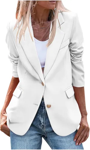 Jacket for Women Open Front Long Sleeve Casual Work Office Blazers with Pockets Classic Lapel Collar Blazer Jacket