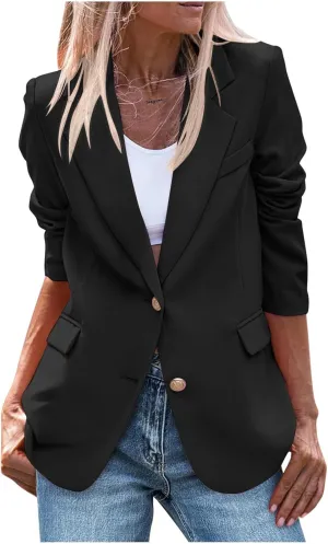 Jacket for Women Open Front Long Sleeve Casual Work Office Blazers with Pockets Classic Lapel Collar Blazer Jacket