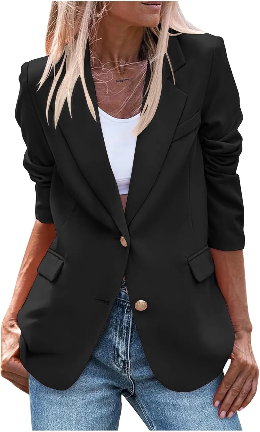 Jacket for Women Open Front Long Sleeve Casual Work Office Blazers with Pockets Classic Lapel Collar Blazer Jacket