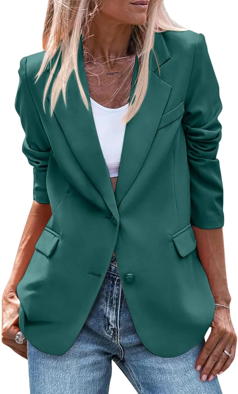 Jacket for Women Open Front Long Sleeve Casual Work Office Blazers with Pockets Classic Lapel Collar Blazer Jacket