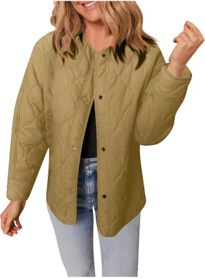 Jackets for Women Plain Quilted Puffer Jacket Fleece Lined Parka Comfy Soft Versatile Coats Womens Fashion Hoodies