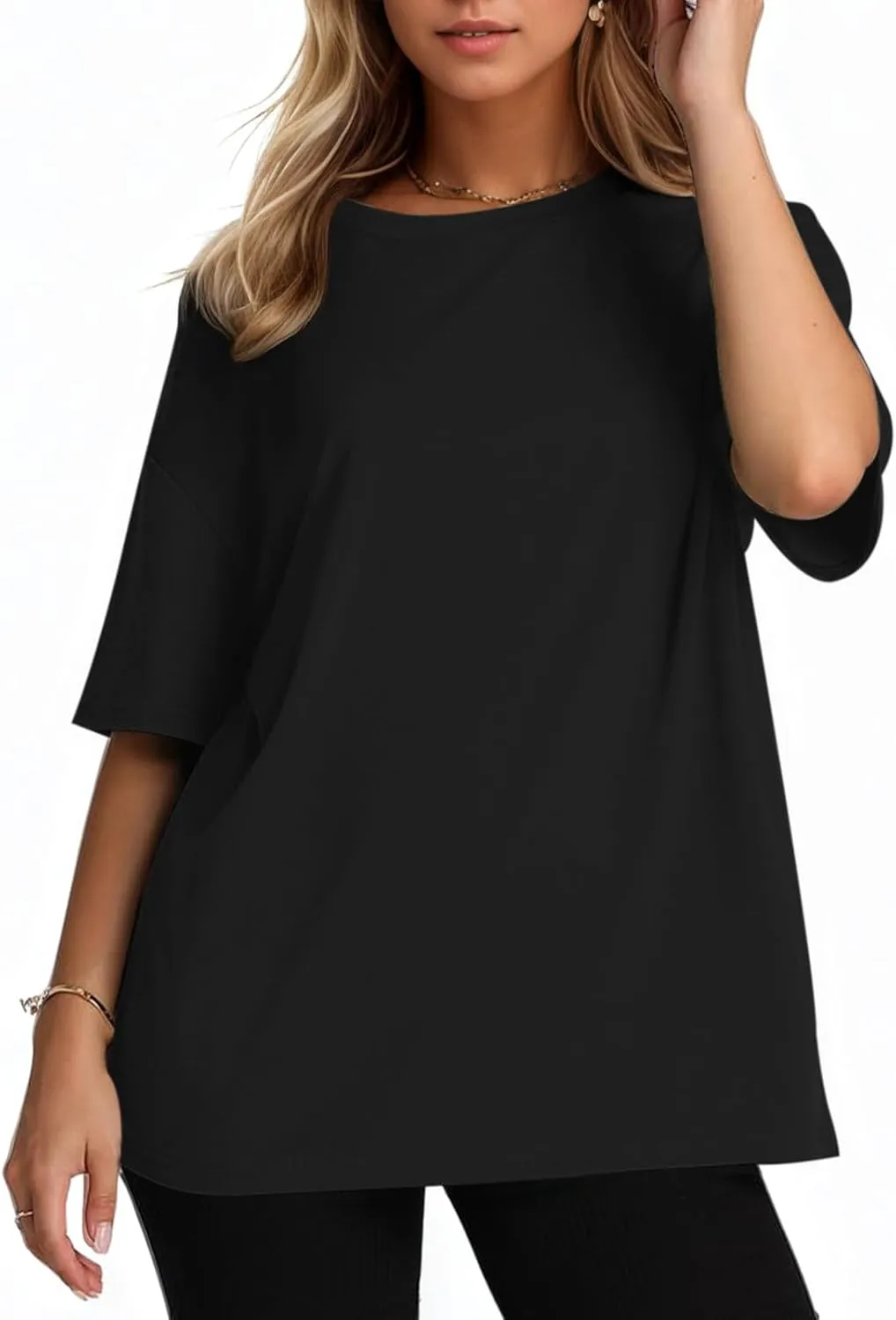 KEEVICI Oversized Workout T Shirts for Women Plain Baggy Tees Solid Tshirts Cotton Loose Fit Drop Shoulder Half Sleeve Tops