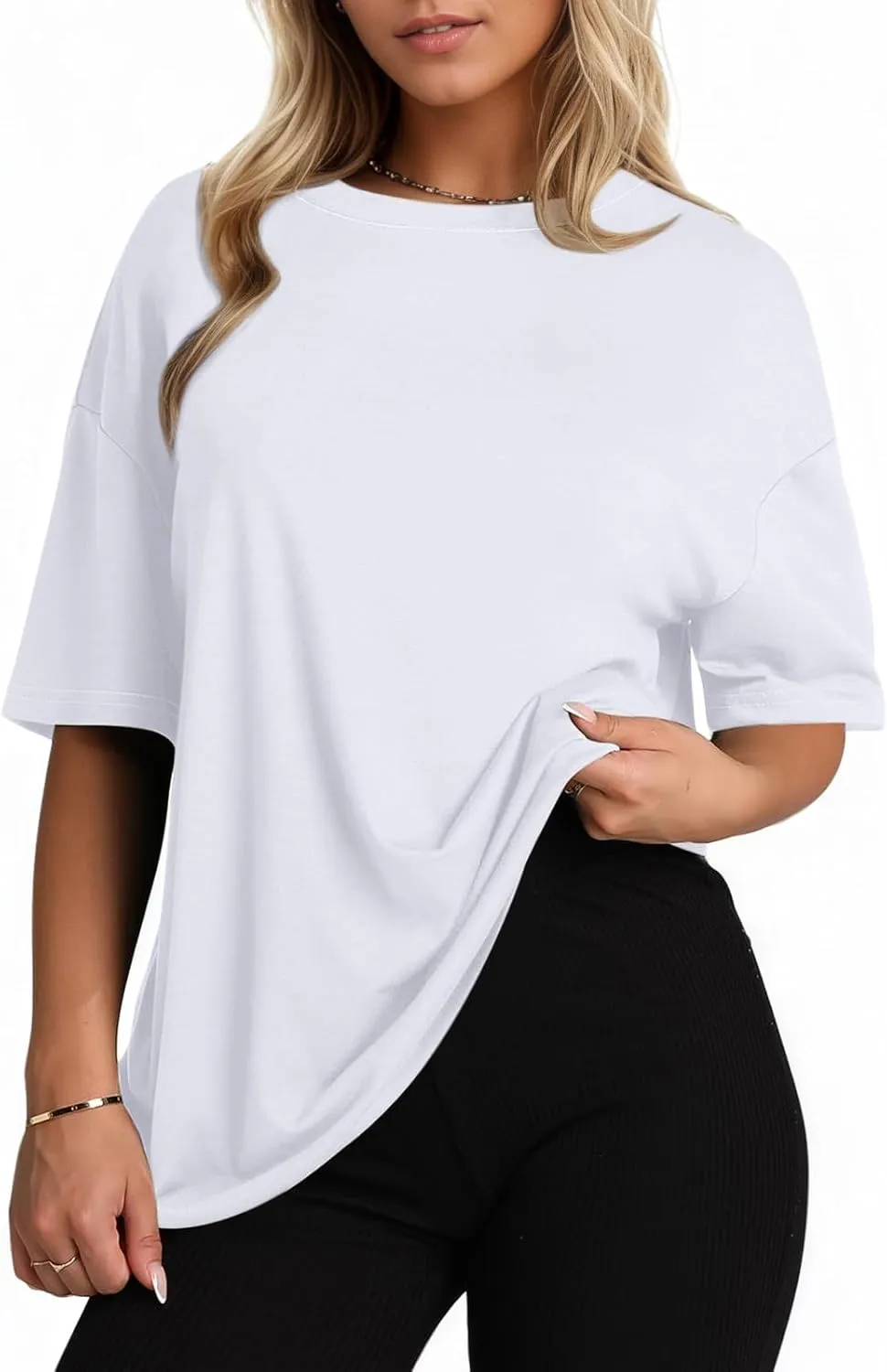KEEVICI Oversized Workout T Shirts for Women Plain Baggy Tees Solid Tshirts Cotton Loose Fit Drop Shoulder Half Sleeve Tops