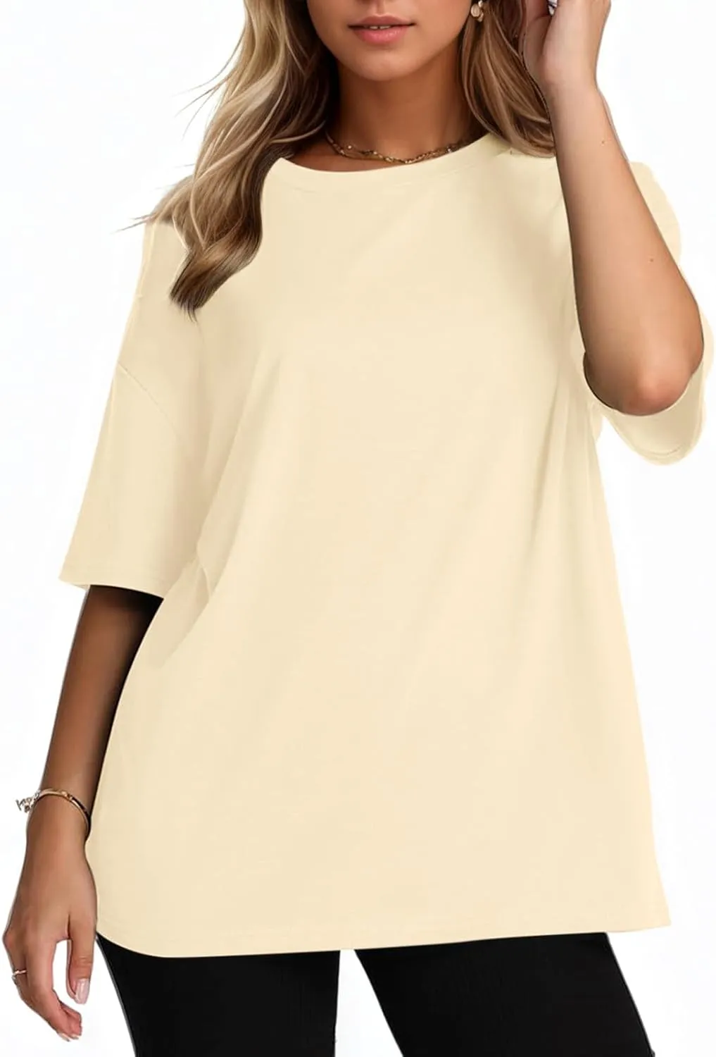 KEEVICI Oversized Workout T Shirts for Women Plain Baggy Tees Solid Tshirts Cotton Loose Fit Drop Shoulder Half Sleeve Tops