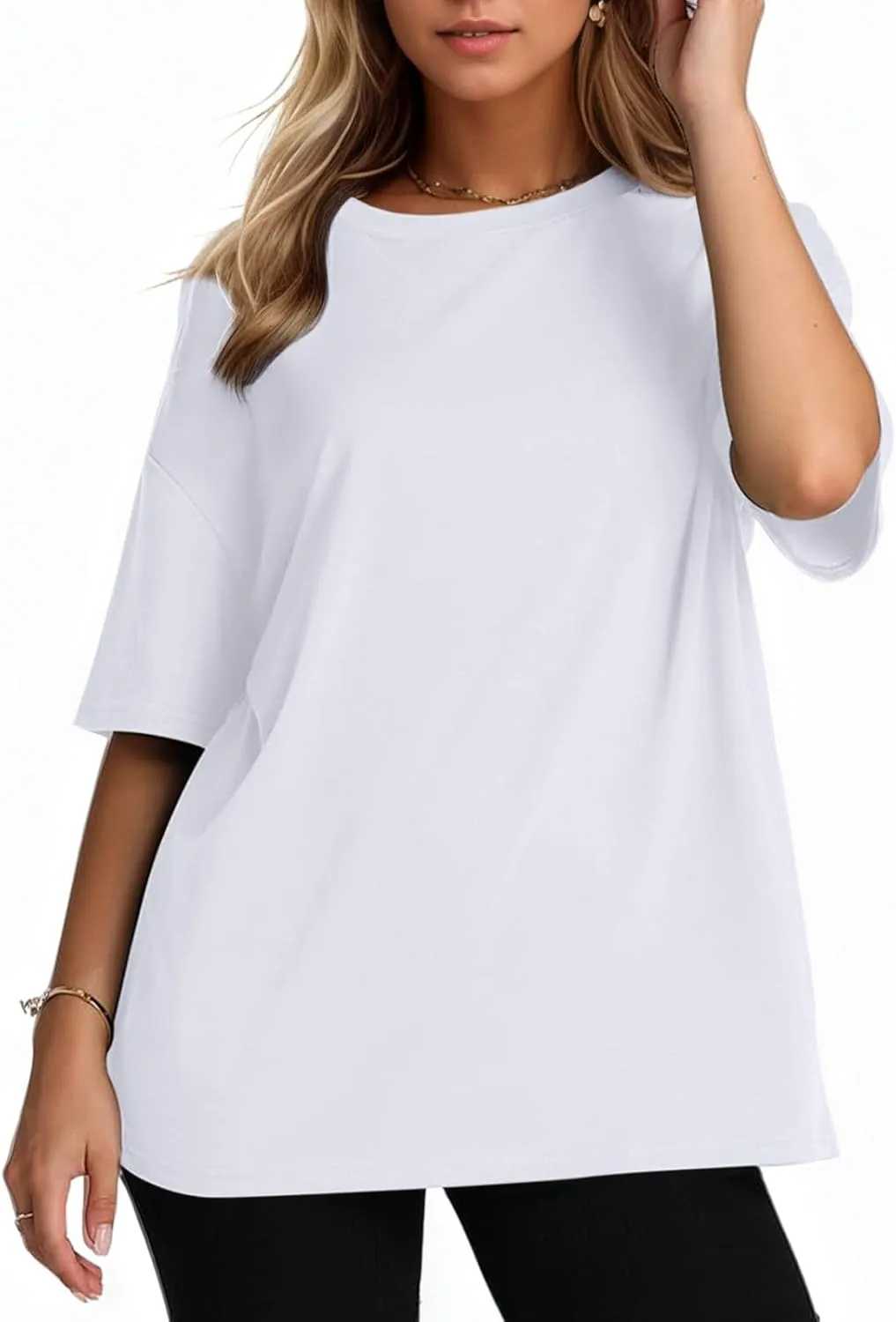 KEEVICI Oversized Workout T Shirts for Women Plain Baggy Tees Solid Tshirts Cotton Loose Fit Drop Shoulder Half Sleeve Tops