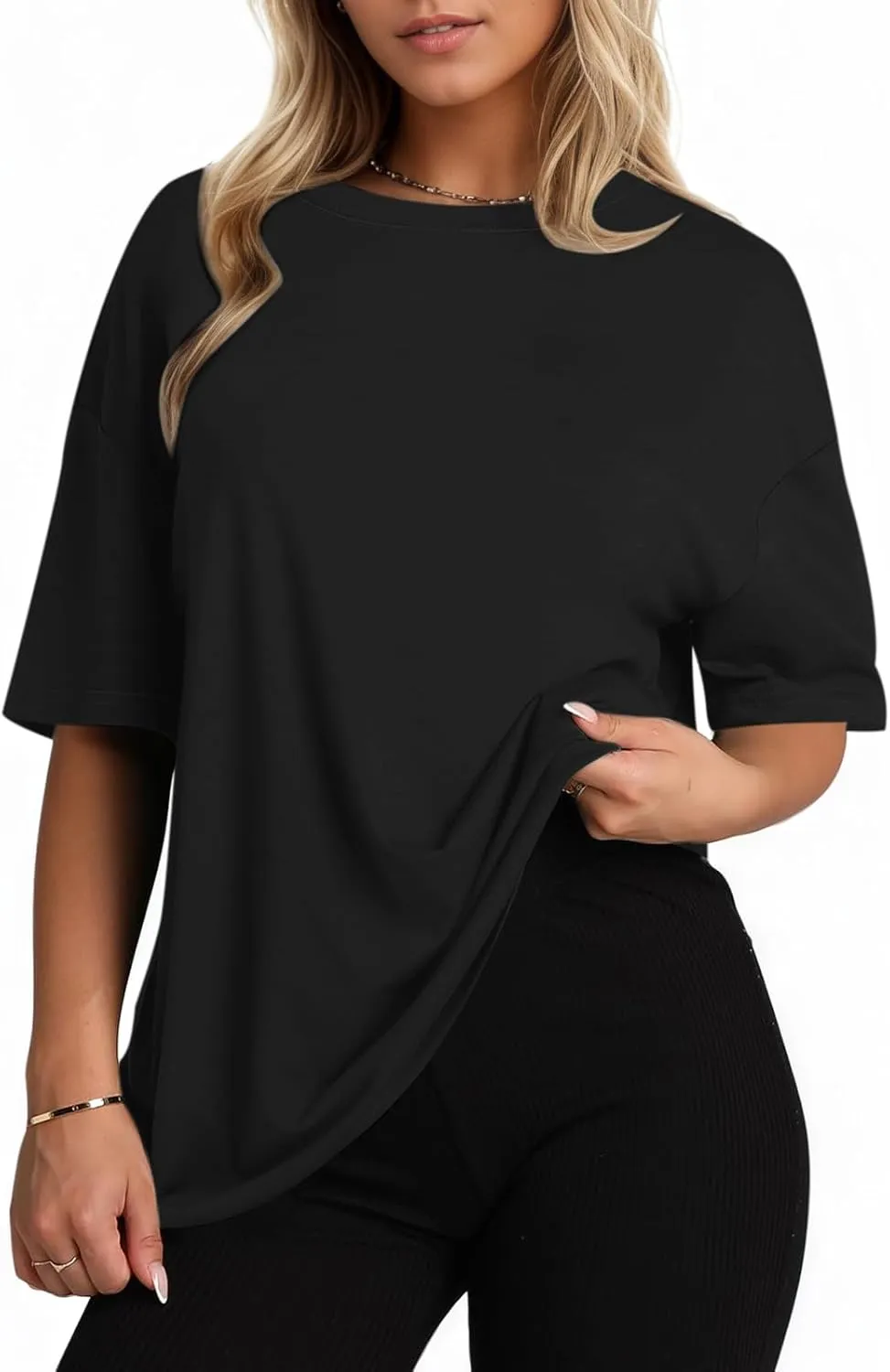 KEEVICI Oversized Workout T Shirts for Women Plain Baggy Tees Solid Tshirts Cotton Loose Fit Drop Shoulder Half Sleeve Tops
