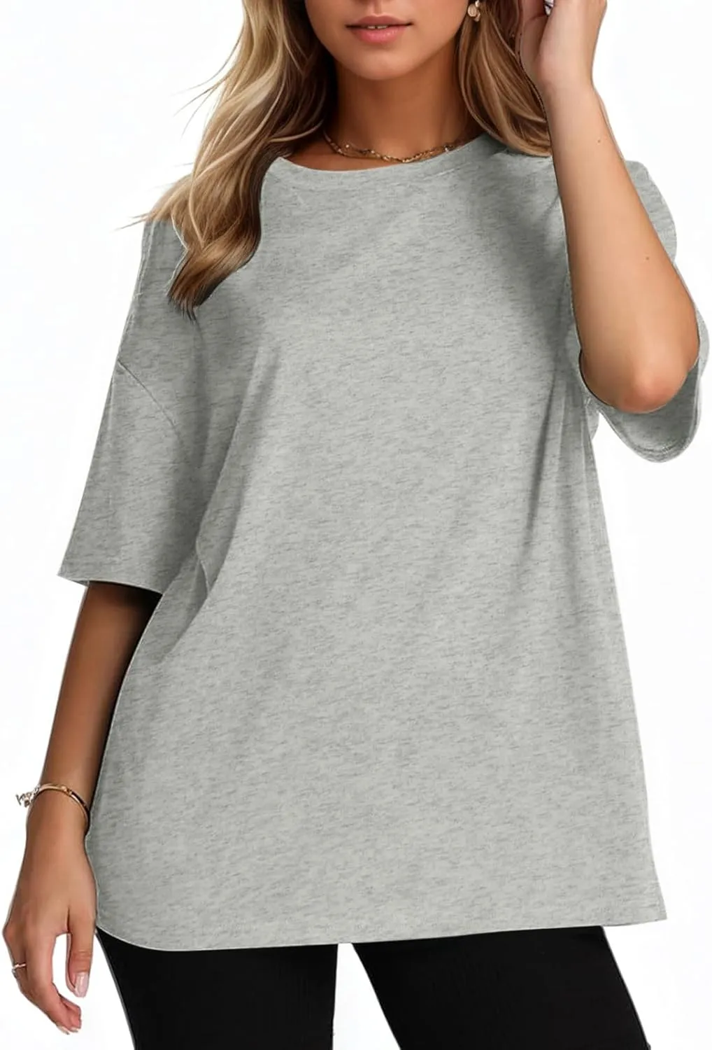 KEEVICI Oversized Workout T Shirts for Women Plain Baggy Tees Solid Tshirts Cotton Loose Fit Drop Shoulder Half Sleeve Tops