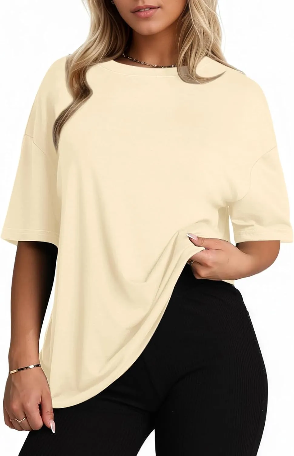 KEEVICI Oversized Workout T Shirts for Women Plain Baggy Tees Solid Tshirts Cotton Loose Fit Drop Shoulder Half Sleeve Tops