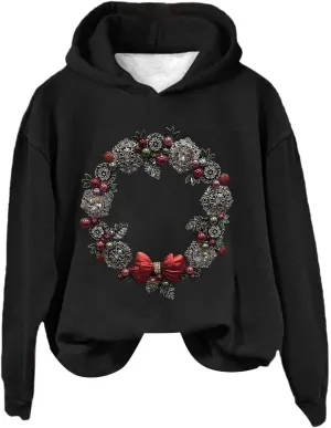 LCMTWX Hooded Sweatshirts for Women Color Loose Long Sleeved Christmas Print Hoodie Plus Size Sweaters Zip Up Hoodie Zip Up H