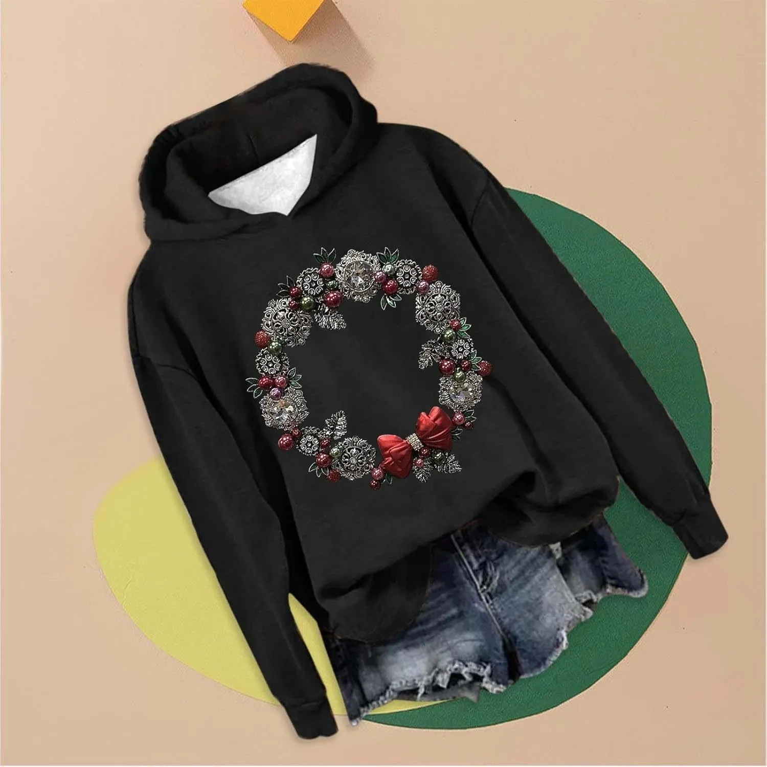 LCMTWX Hooded Sweatshirts for Women Color Loose Long Sleeved Christmas Print Hoodie Plus Size Sweaters Zip Up Hoodie Zip Up H