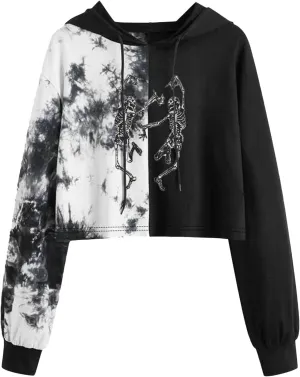 LCMTWX Women's Novelty Graphic Printed Drawstring Hem Hoodies Striped Long Sleeve Crop Sweatshirt Hoodies for Women
