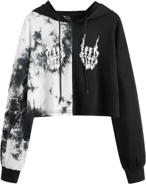 LCMTWX Women's Novelty Graphic Printed Drawstring Hem Hoodies Striped Long Sleeve Crop Sweatshirt Hoodies for Women