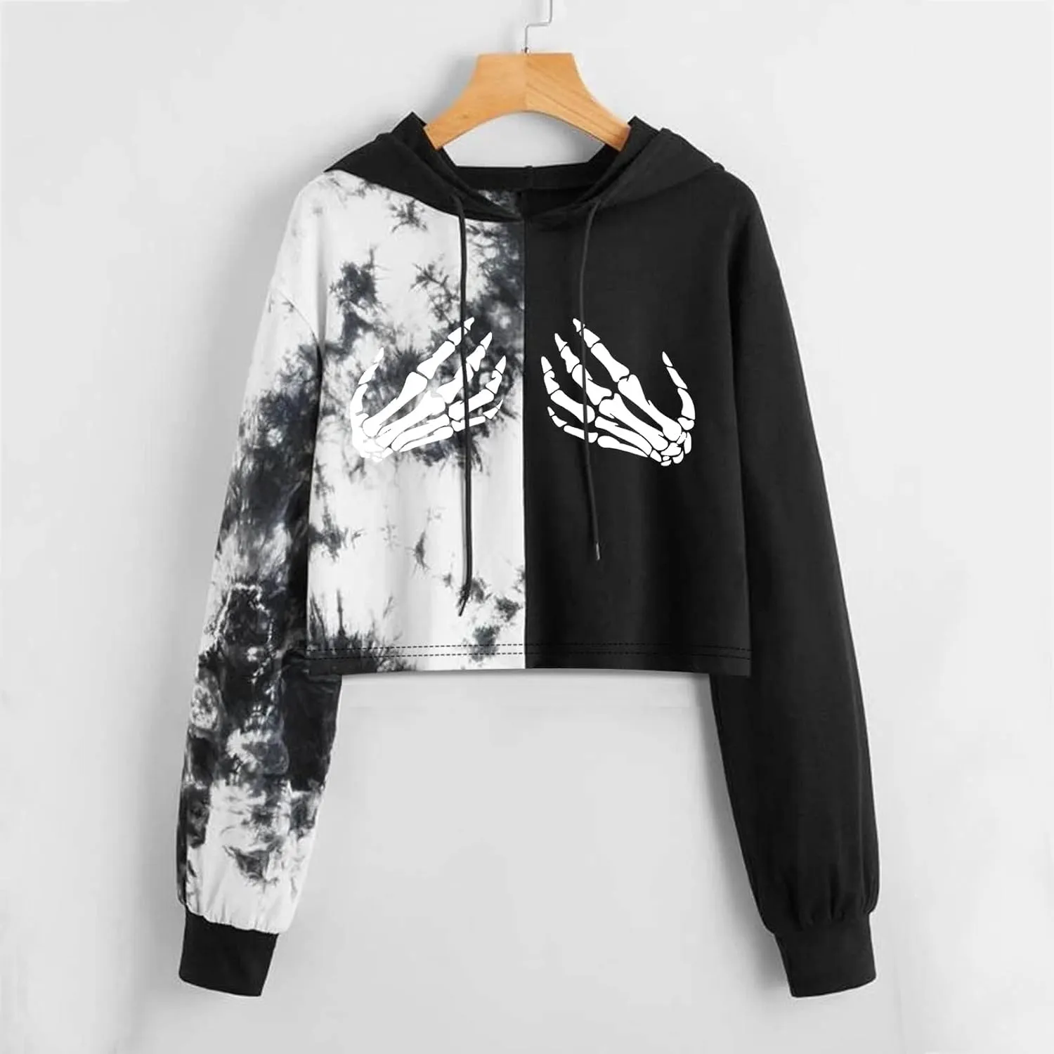 LCMTWX Women's Novelty Graphic Printed Drawstring Hem Hoodies Striped Long Sleeve Crop Sweatshirt Hoodies for Women